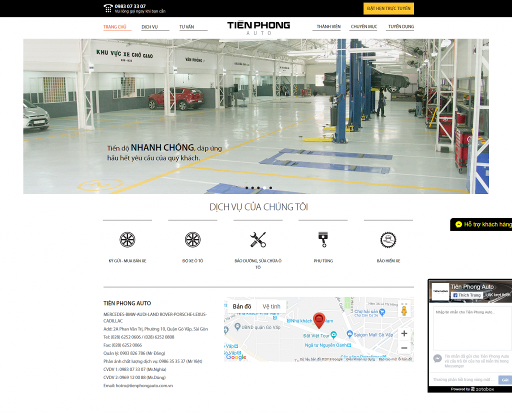 website giúp cung cấp thông tin garage tới khách hàng